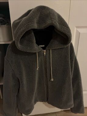 Reformation Charcoal gray teddy cozy Zip Hoodie